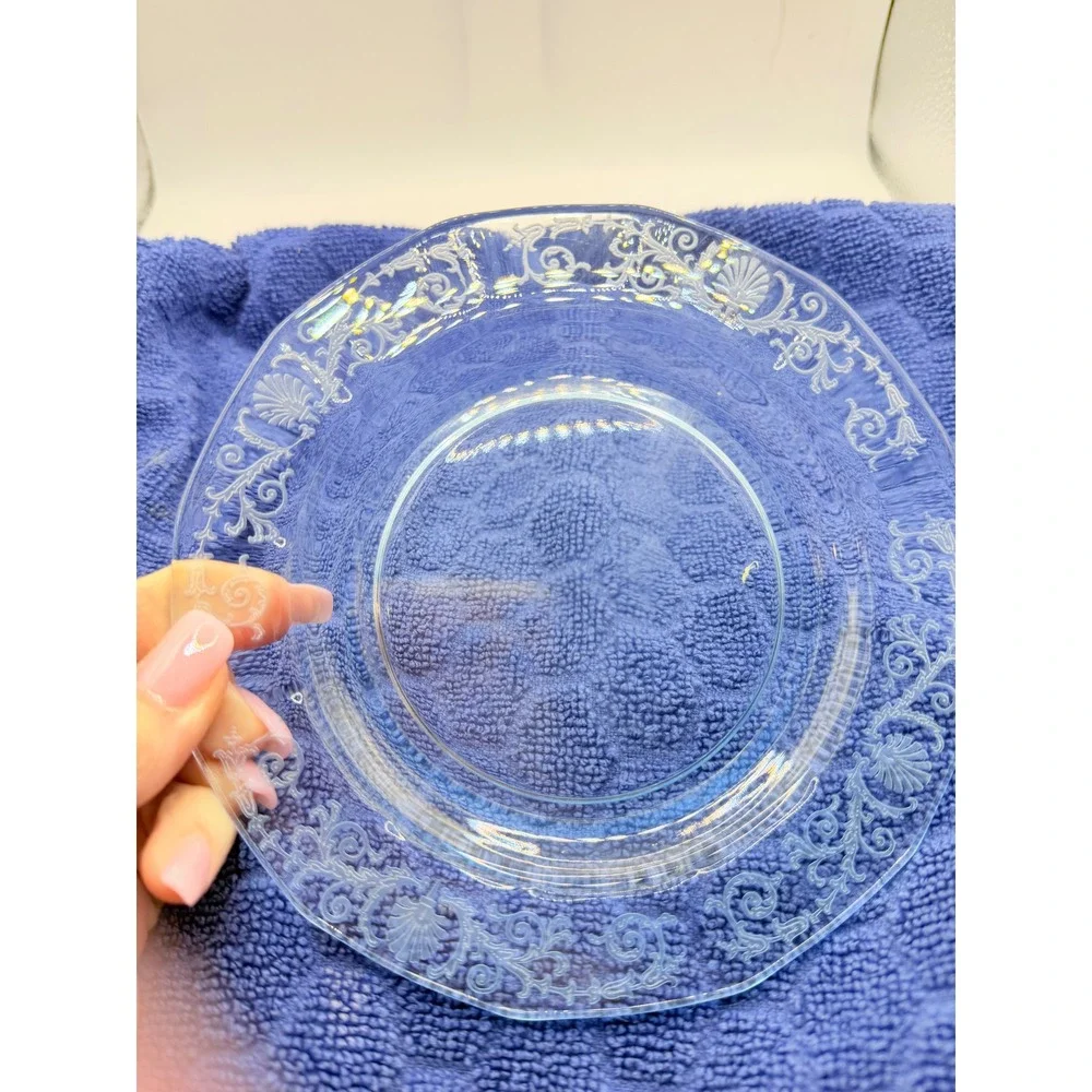 Vintage Fostoria Azure Versailles Pattern glass bread plates set of 5